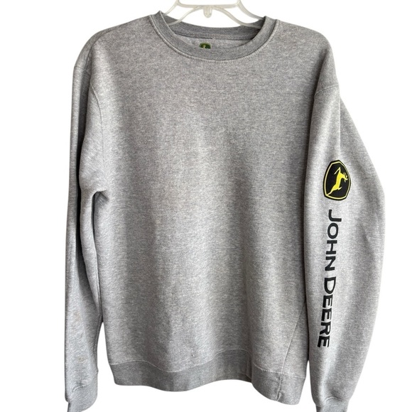 John Deere Jd Crew Neck Fleece Sweatshirt Gray Medium Tractor Farming - Picture 7 of 8